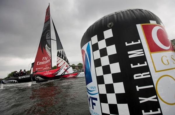 Emirates Team New Zealand leads the fleet after four days of the Istanbul regatta in the 2011 Extreme Sailing Series